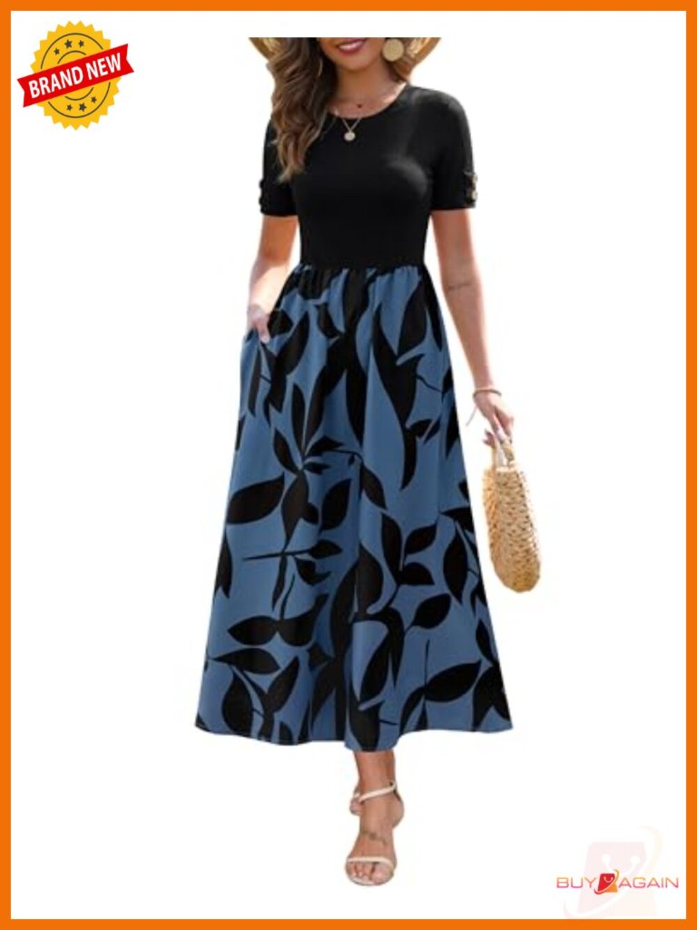 Ribbed Maxi Dress with Pockets Short Sleeve Casual Flowy